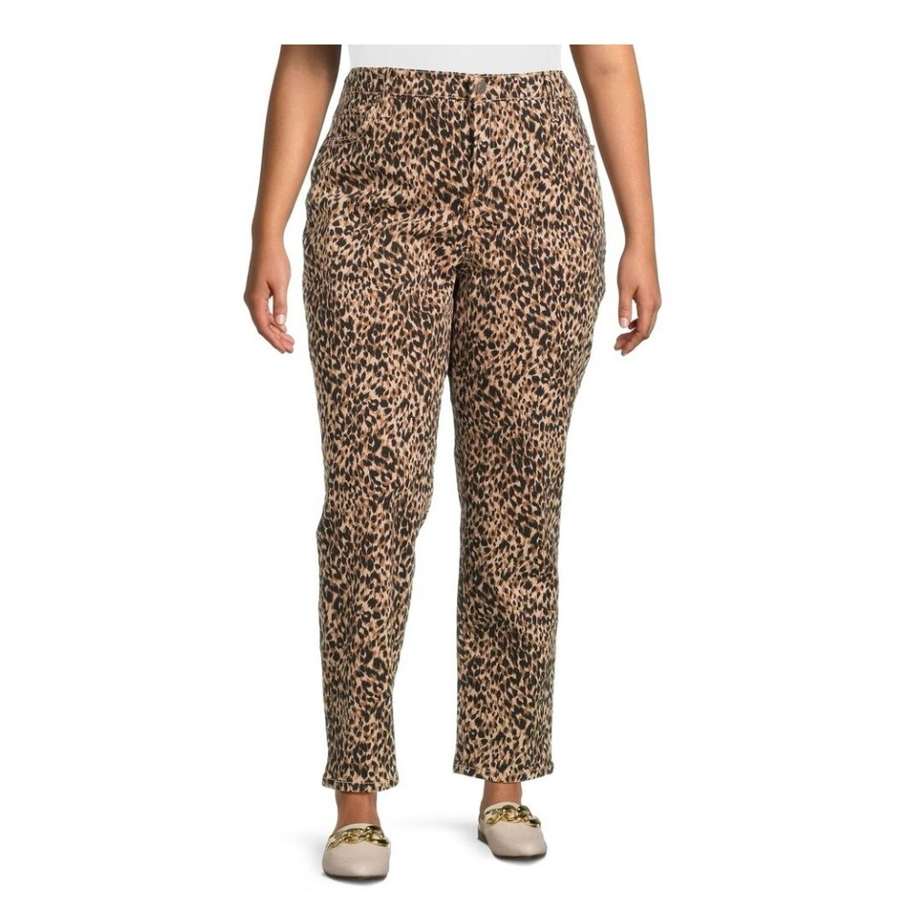 TERRA & SKY Women’s Plus Core Straight Leg Stretch Jeans Leopard Print Size 26W